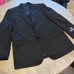Circle S Men's Western Blazer Sport Coat Black Plaid 48L Big Tall Cowboy Jacket